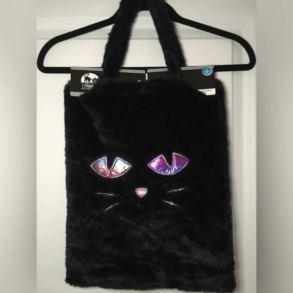 Halloween Two Plush Bags w/handles Black Kitty & Grey Poison 12” x 15” So Soft - Picture 5 of 7